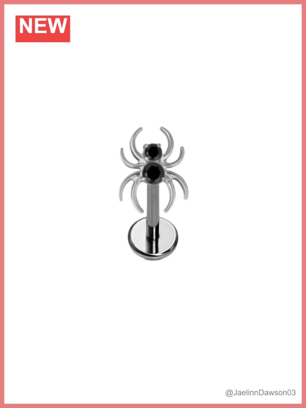 Titanium Onyx Spider Flat Back Stud Earring 18G Hypoallergenic